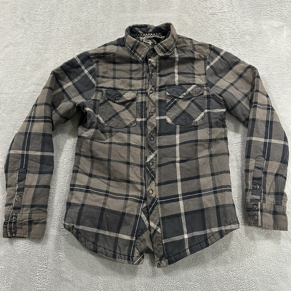 Fox Racing Insulated Snap Button Shirt Flannel Men's Medium Plaid Gray